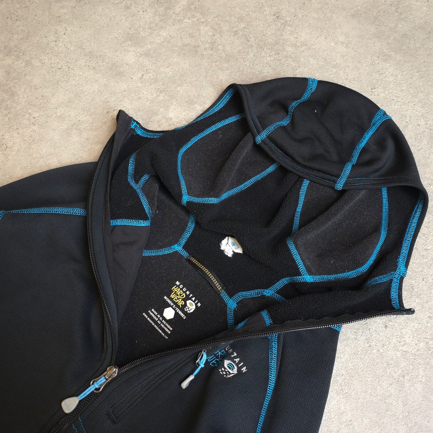 Mountain Hardwear polartec power grid full zip hoodie in black and blue - women's small