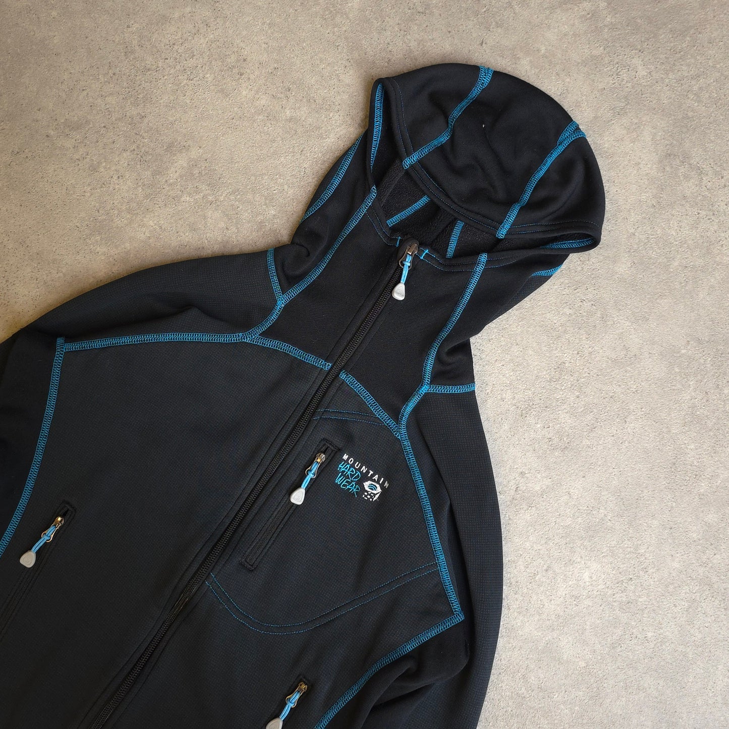 Mountain Hardwear polartec power grid full zip hoodie in black and blue - women's small