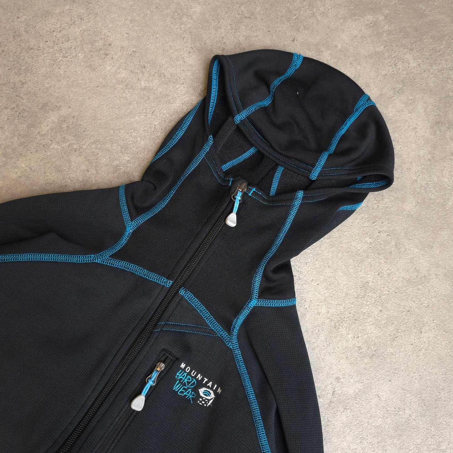 Mountain Hardwear polartec power grid full zip hoodie in black and blue - women's small