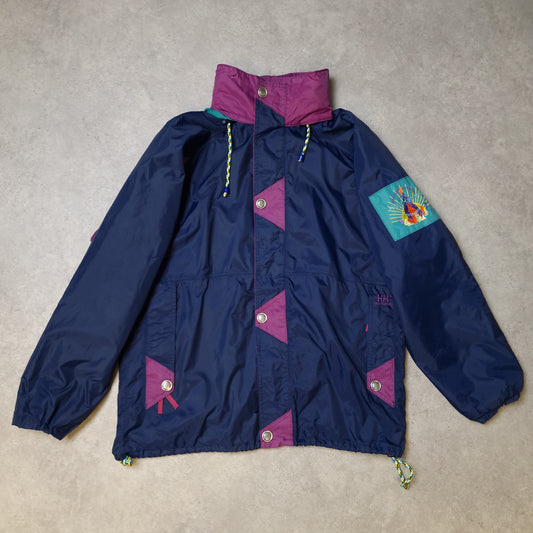 90s Helly Hansen waterproof jacket in purple and blue - large