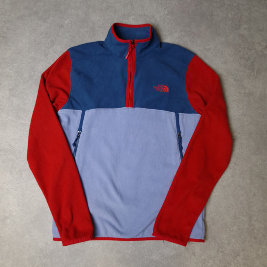 The North Face 1/4 zip fleece in blue and red - medium