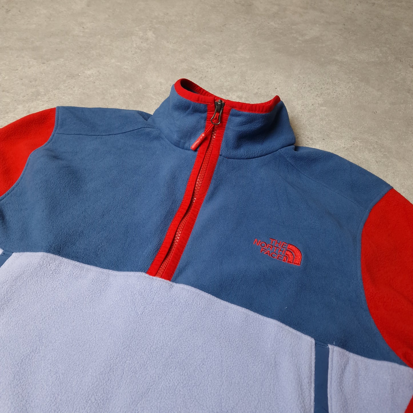 The North Face 1/4 zip fleece in blue and red - medium