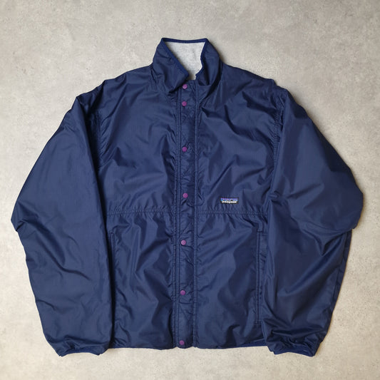 90s Patagonia reversible fleece jacket in blue and grey - medium