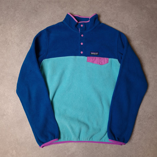 Patagonia synchilla snap t fleece in turquoise and purple - women's large