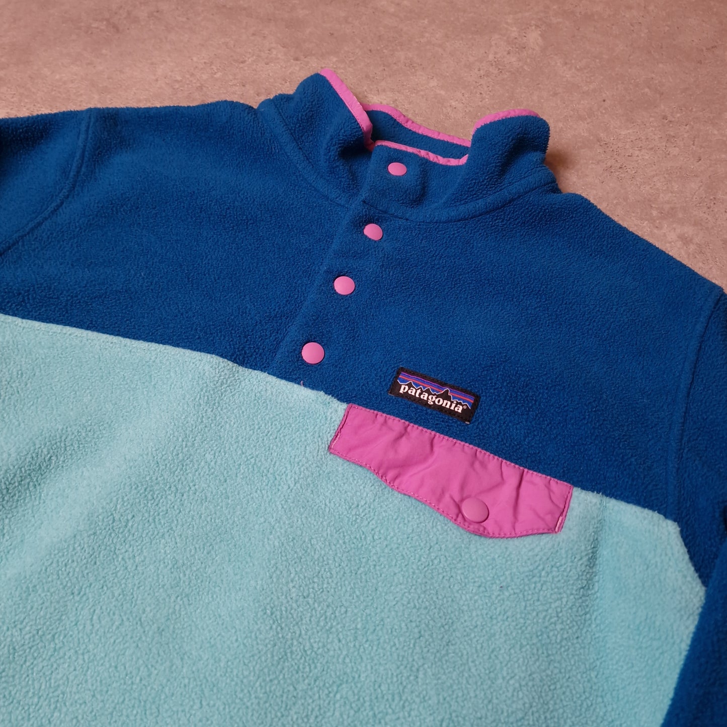 Patagonia synchilla snap t fleece in turquoise and purple - women's large
