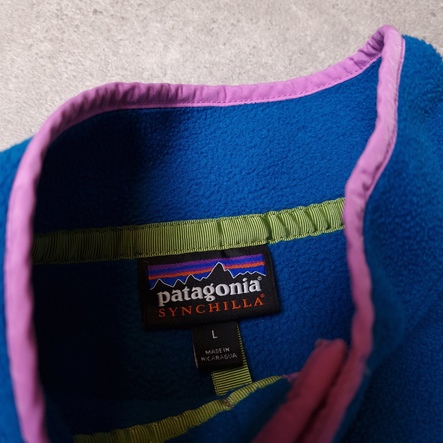 Patagonia synchilla snap t fleece in turquoise and purple - women's large