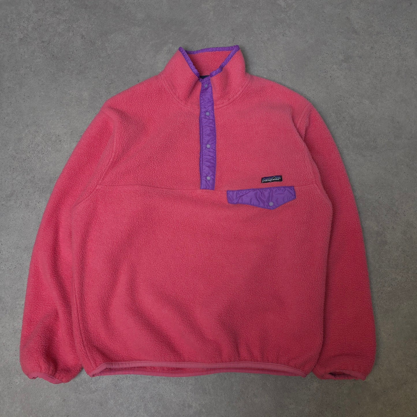 90s Patagonia snap t fleece in pink/purple - medium