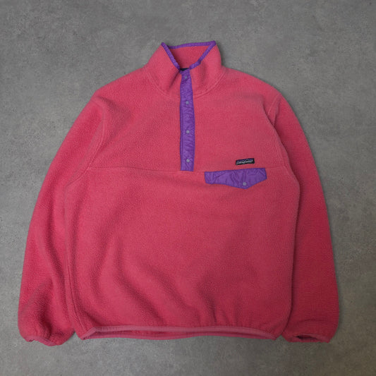 90s Patagonia snap t fleece in pink/purple - medium