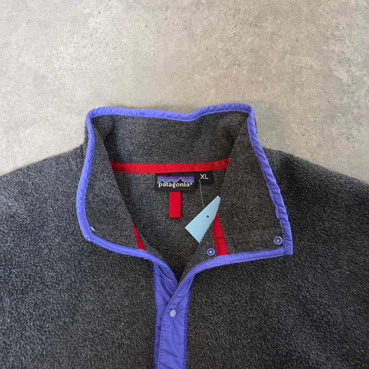 90s Patagonia snap t fleece in grey and purple - XL