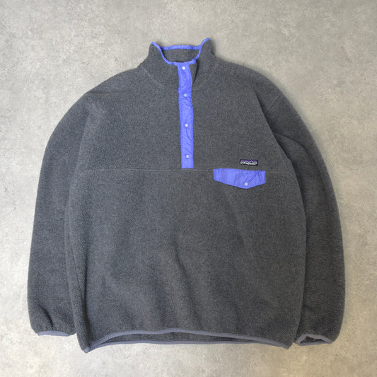 90s Patagonia snap t fleece in grey and purple - XL