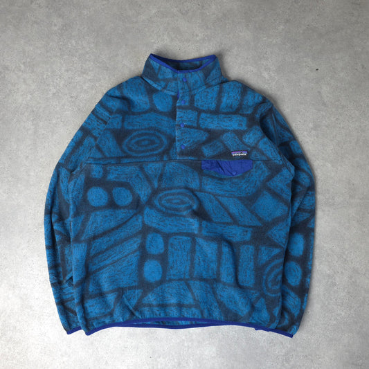 Patagonia patterned synchilla snap t fleece in blue and black - large