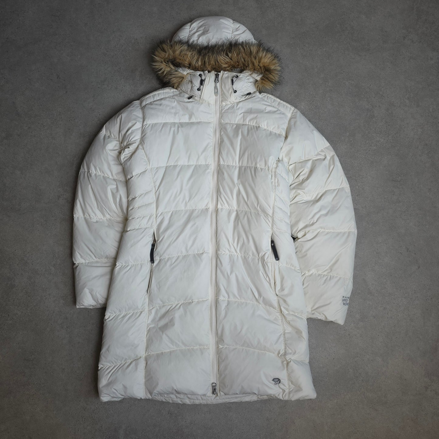 Mountain Hardwear down filled long jacket in white - women's medium