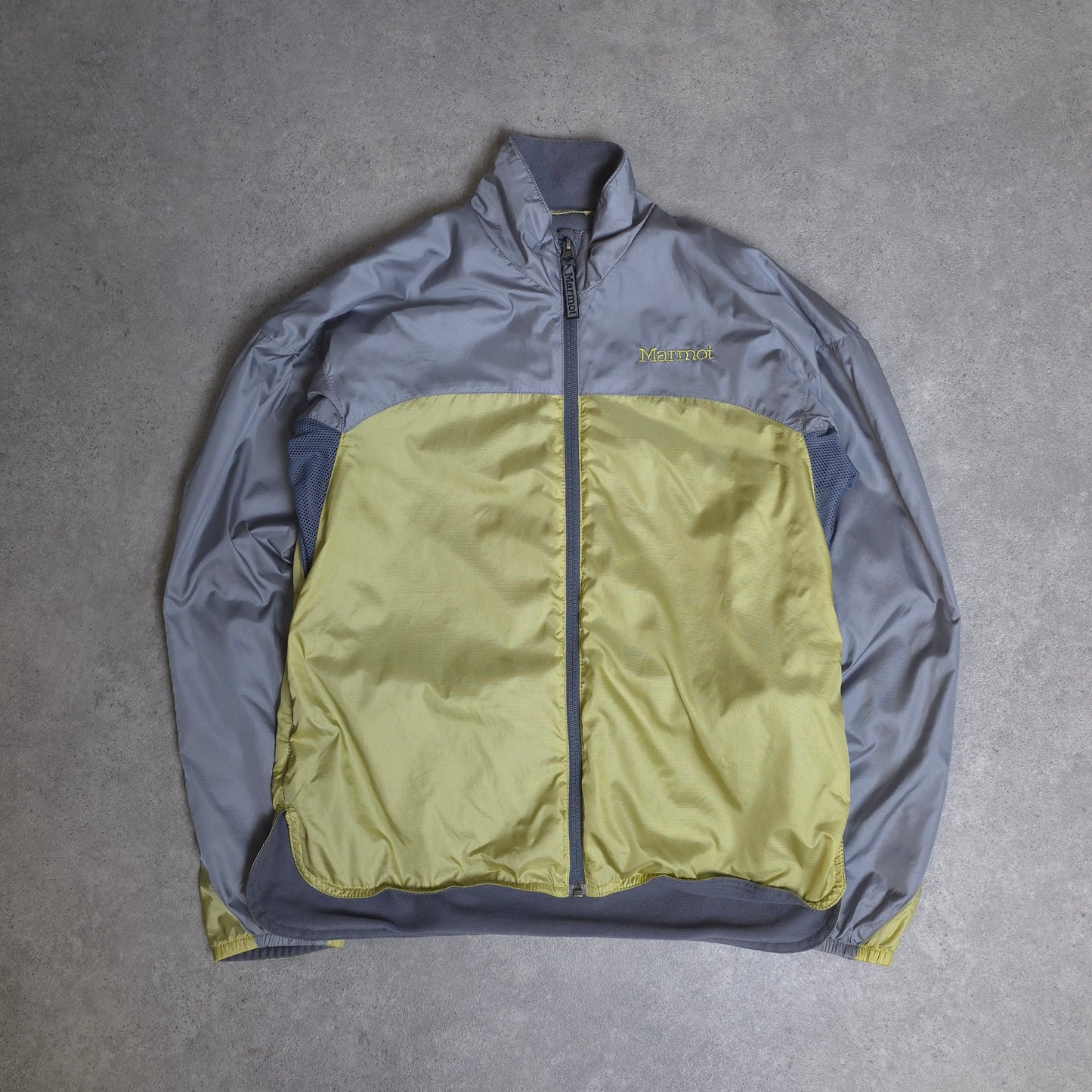 Marmot fleece lined windbreaker in green and grey - women's small