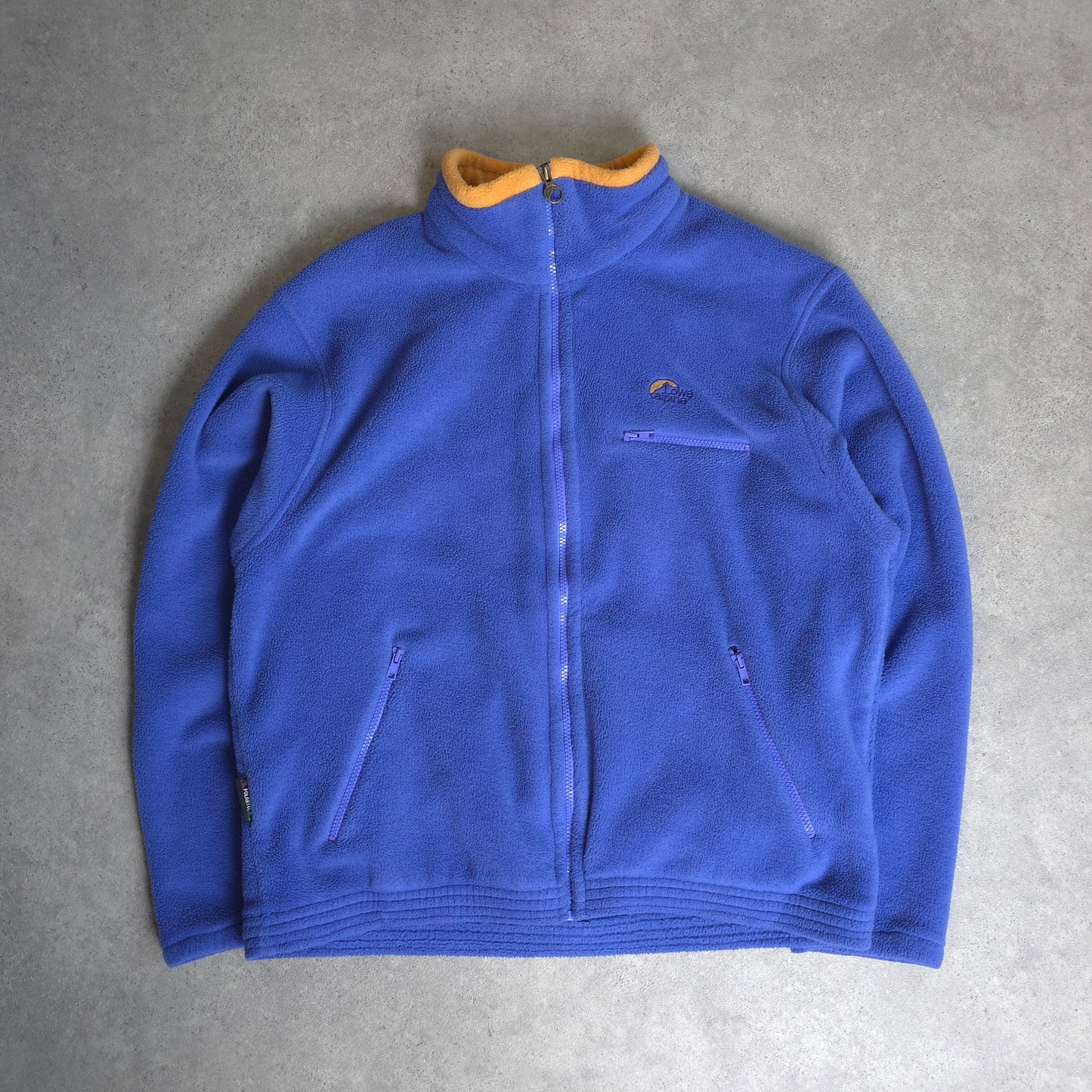 vintage lowe alpine full zip fleece in blue and yellow - large