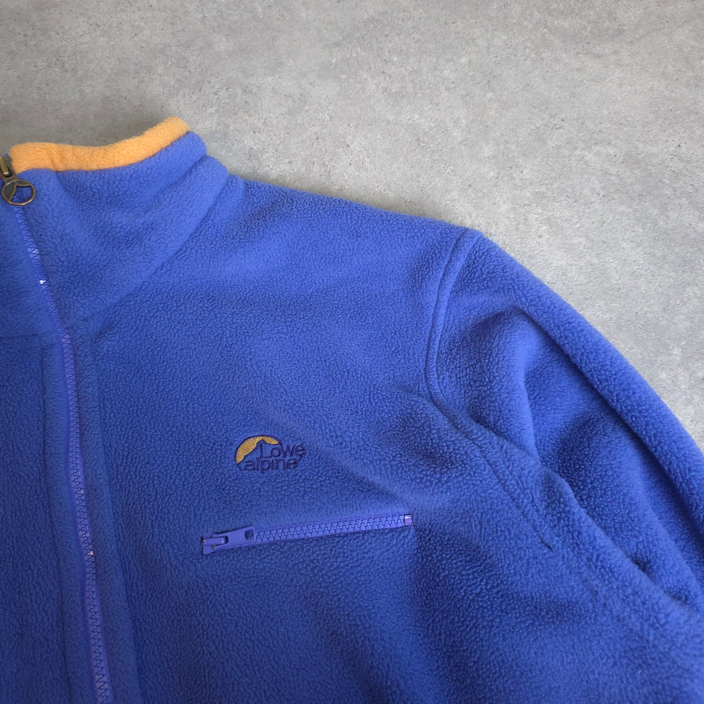 vintage lowe alpine full zip fleece in blue and yellow - large