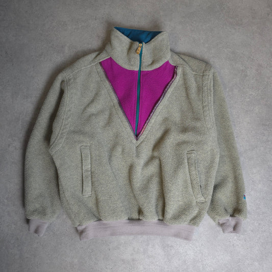 vintage 80s fjallraven thick 1/4 zip fleece in olive green and purple - medium