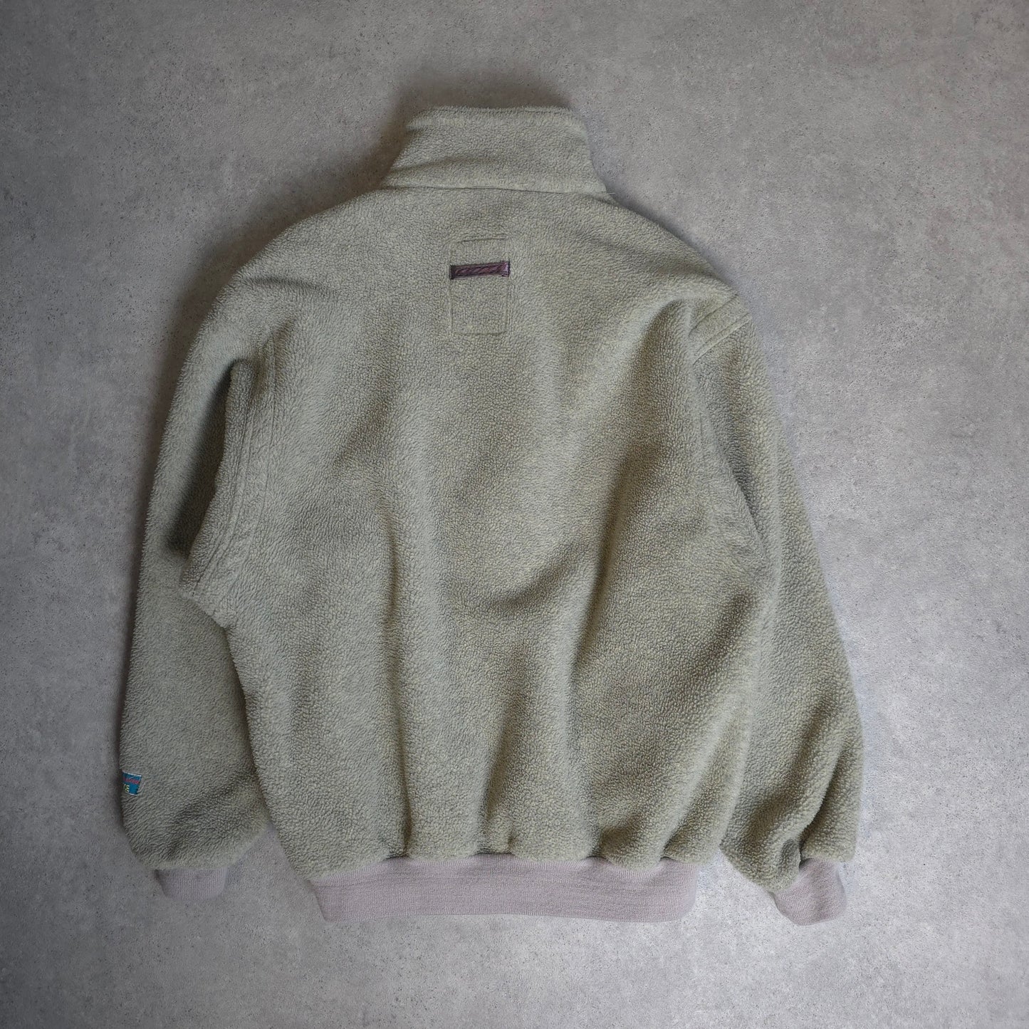 vintage 80s fjallraven thick 1/4 zip fleece in olive green and purple - medium