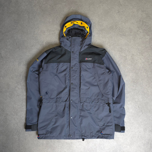 vintage berghaus gore-tex mera peak in grey black and yellow - medium