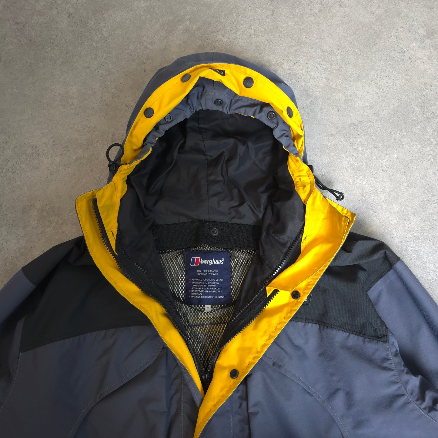 vintage berghaus gore-tex mera peak in grey black and yellow - medium