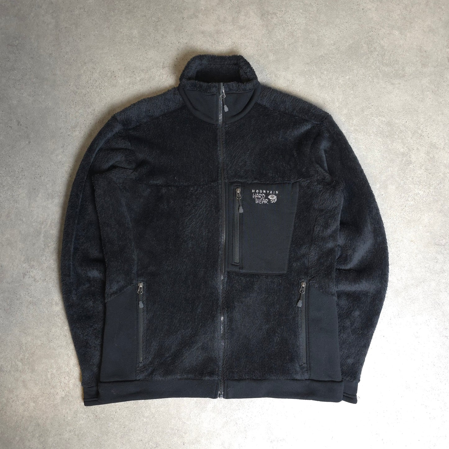 mountain hardwear polartec fluffy zip up fleece in black - large