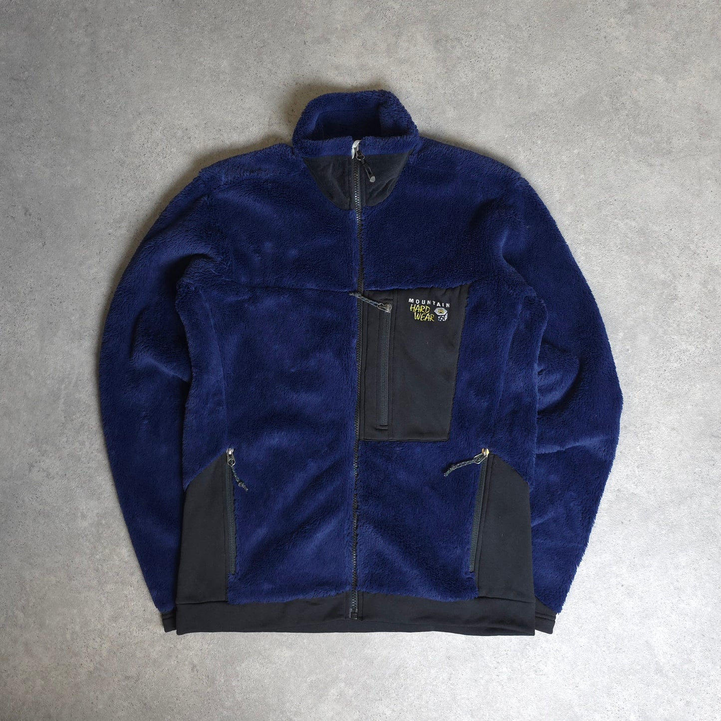 mountain hardwear polartec fluffy fleece in blue and black - medium