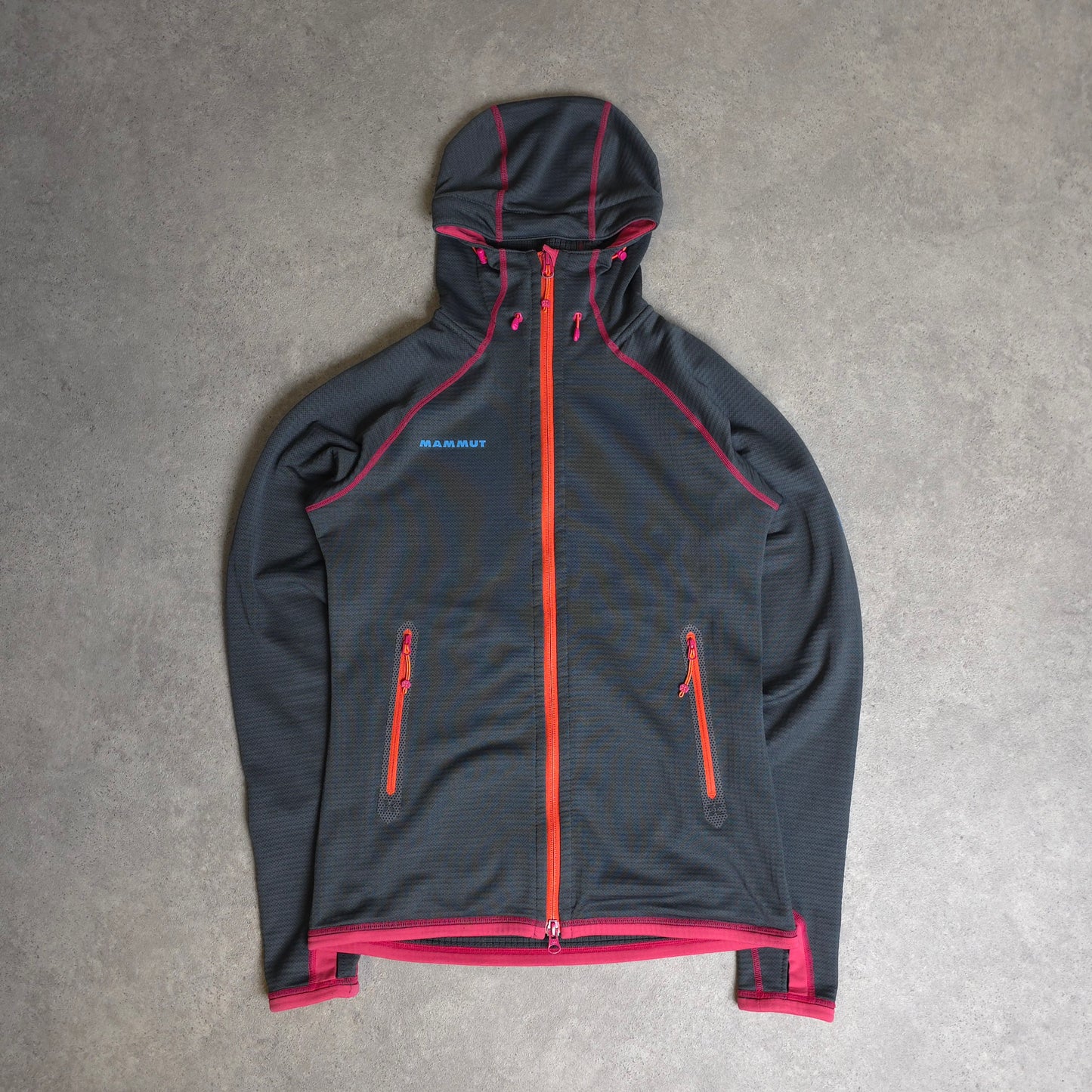 mammut polartec zip up hoodie in grey, pink and orange - women's medium