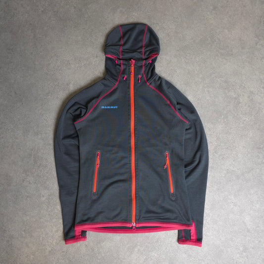 mammut polartec zip up hoodie in grey, pink and orange - women's medium