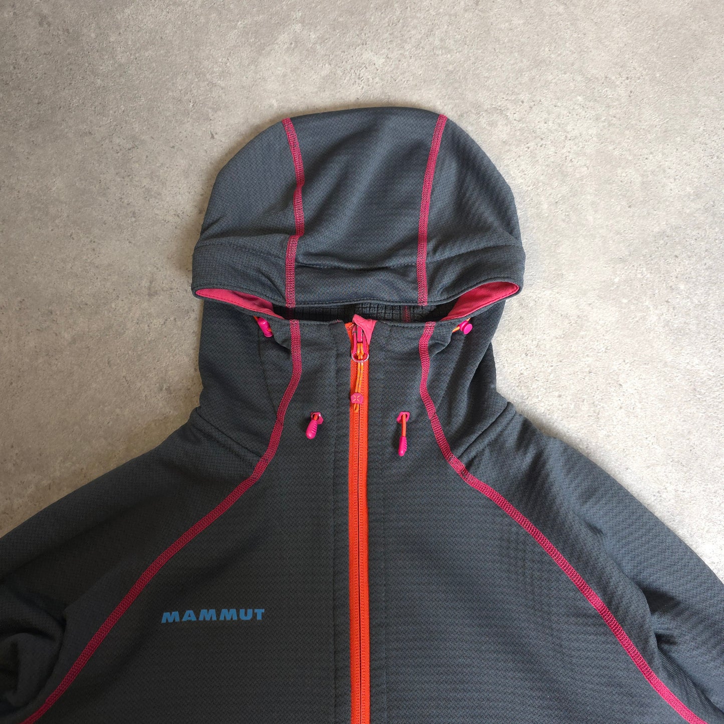 mammut polartec zip up hoodie in grey, pink and orange - women's medium