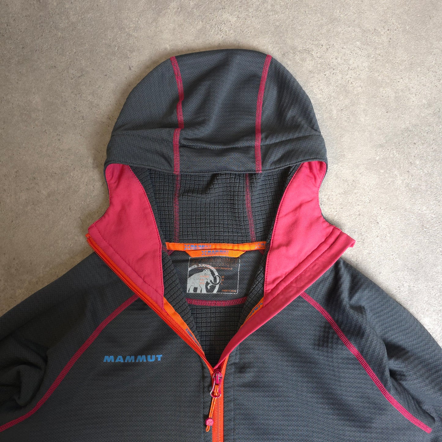 mammut polartec zip up hoodie in grey, pink and orange - women's medium