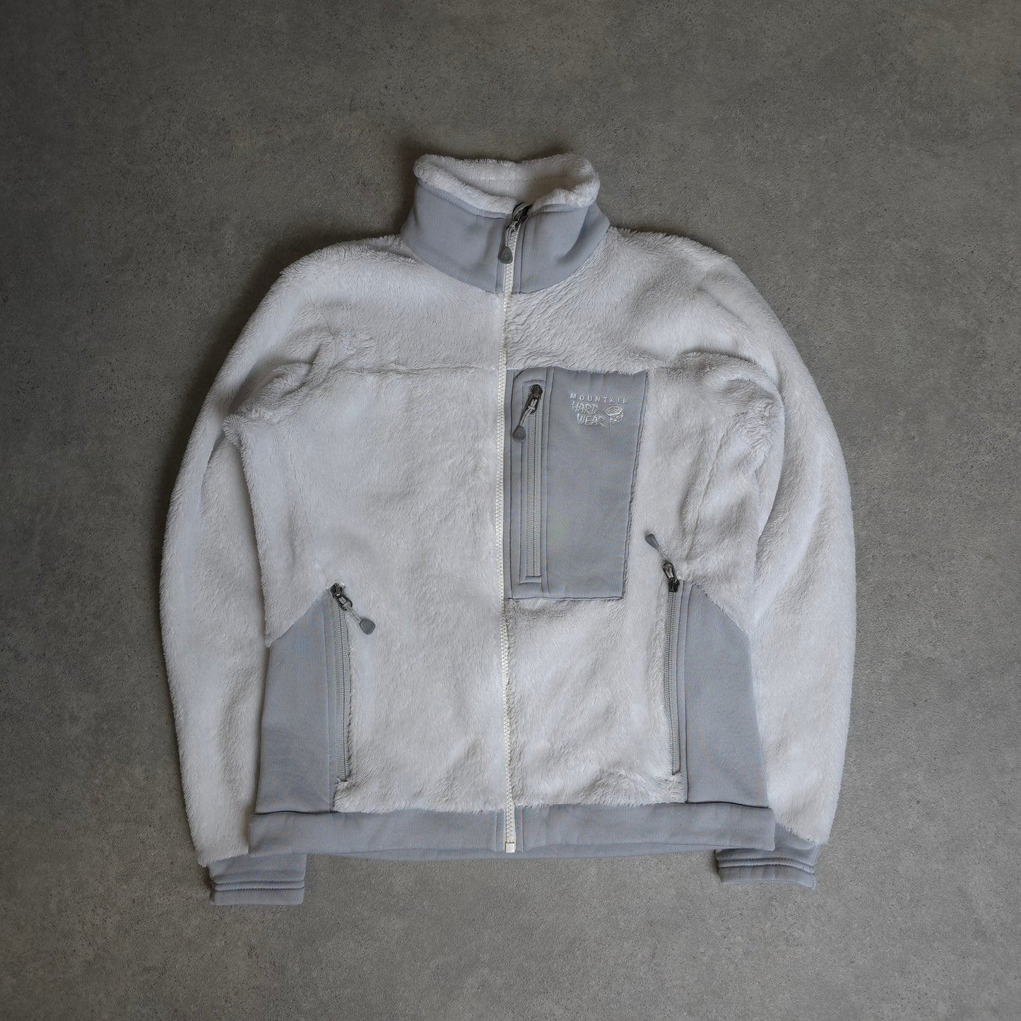 Mountain Hardwear fluffy fleece in white and grey - women's small