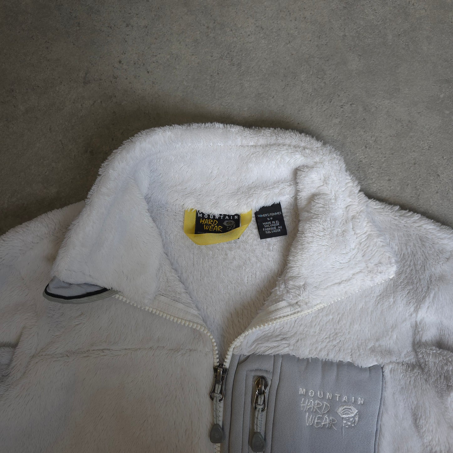 Mountain Hardwear fluffy fleece in white and grey - women's small