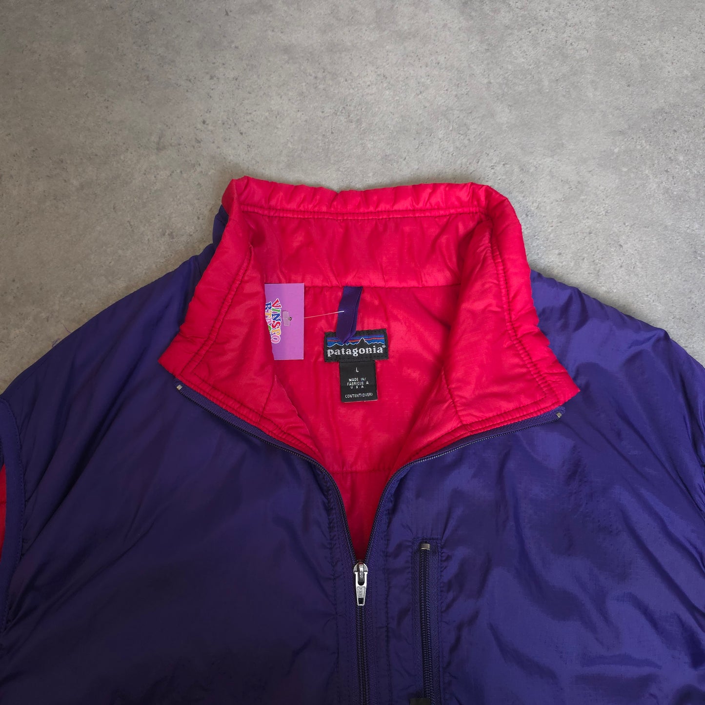 Rare vintage patagonia puffball vest in purple and red - large