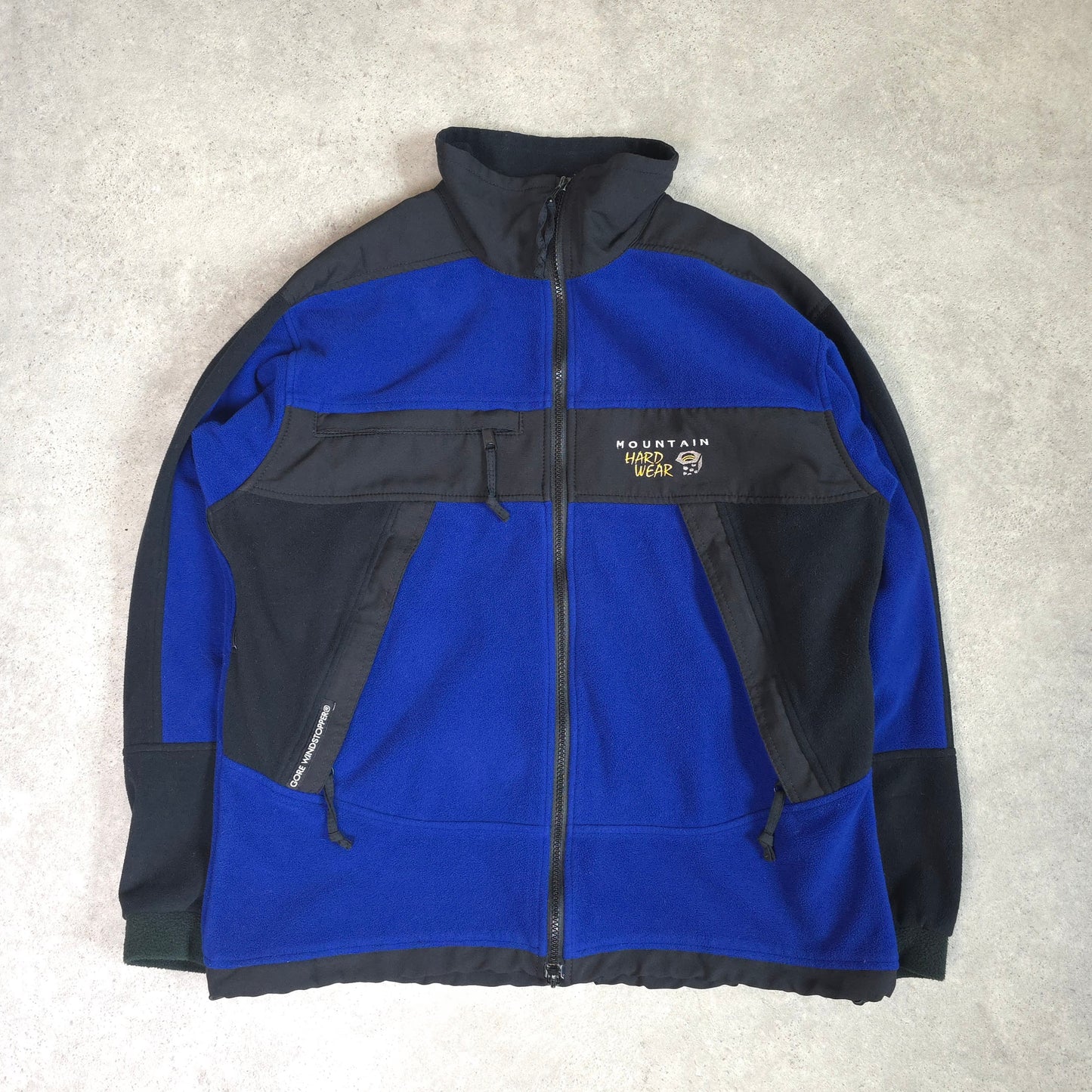 Mountain hardwear gore windstopper fleece jacket in blue and black - medium