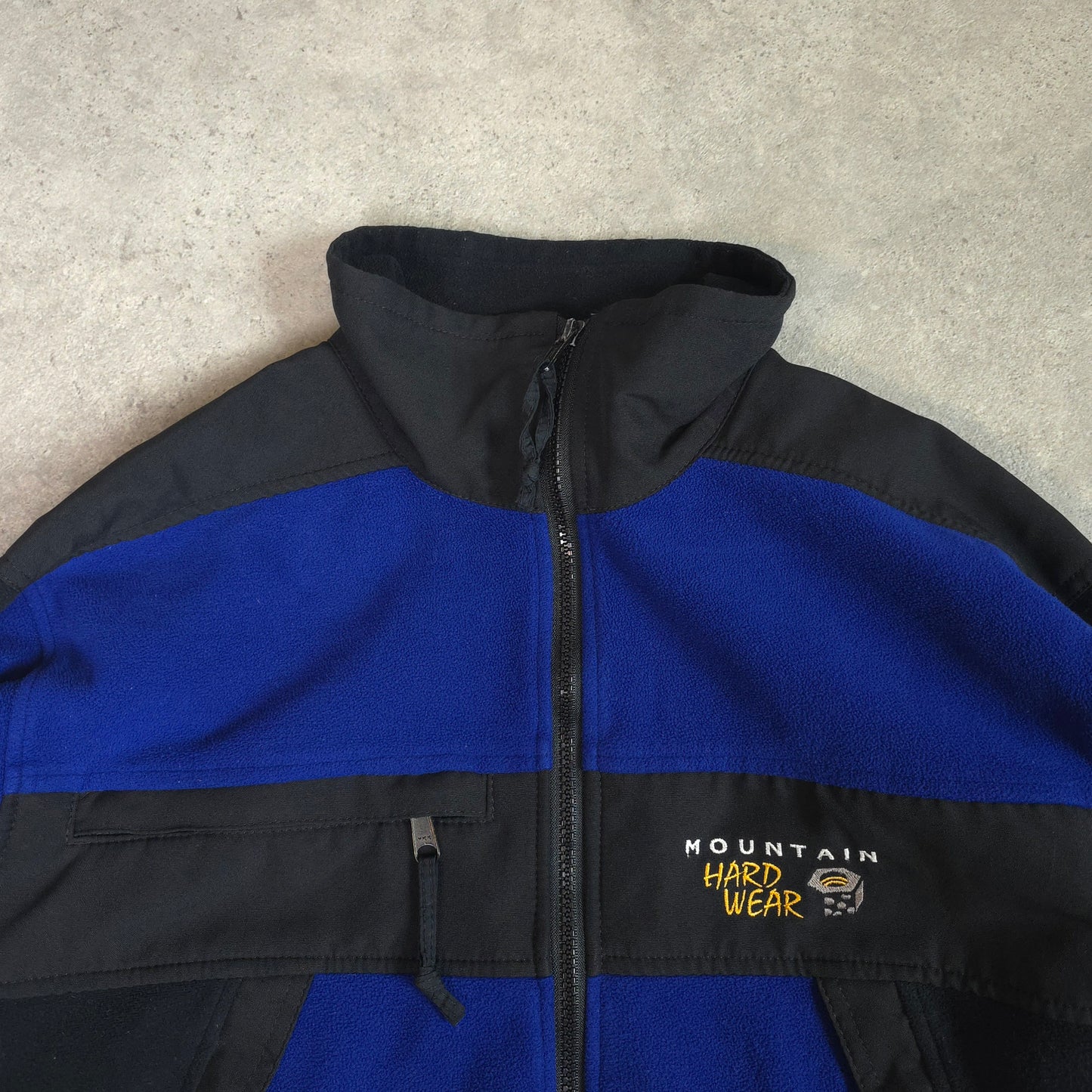Mountain hardwear gore windstopper fleece jacket in blue and black - medium