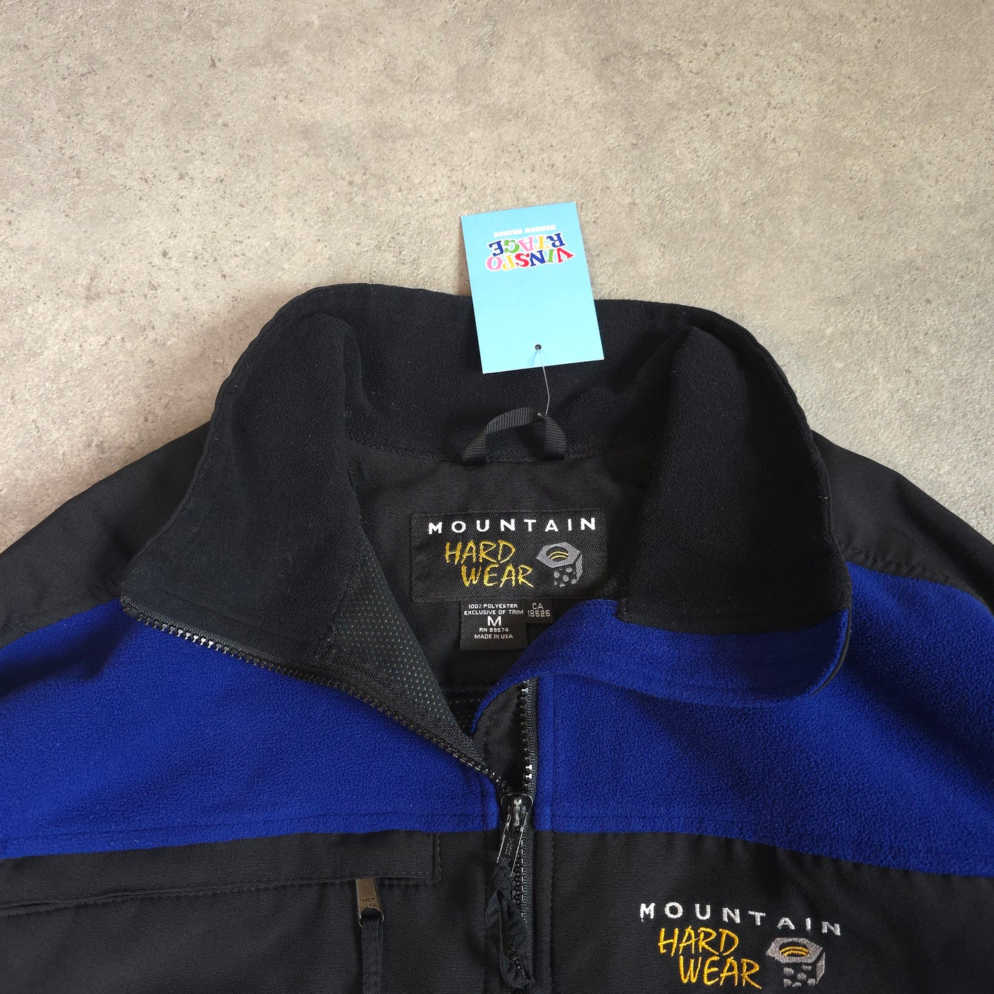 Mountain hardwear gore windstopper fleece jacket in blue and black - medium