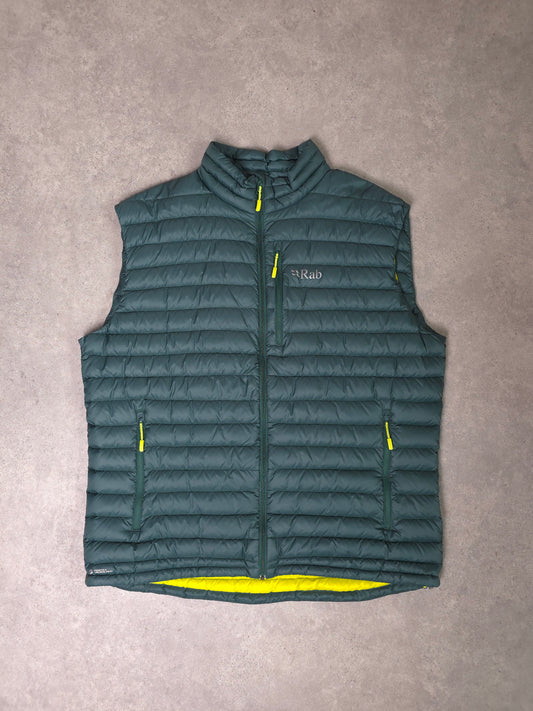 Rab microlight vest down filled puffer gilet in green - XXL