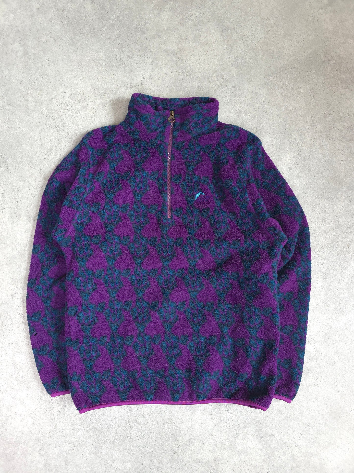 vintage Lowe Alpine patterend 1/4 zip fleece in purple and green - women's large