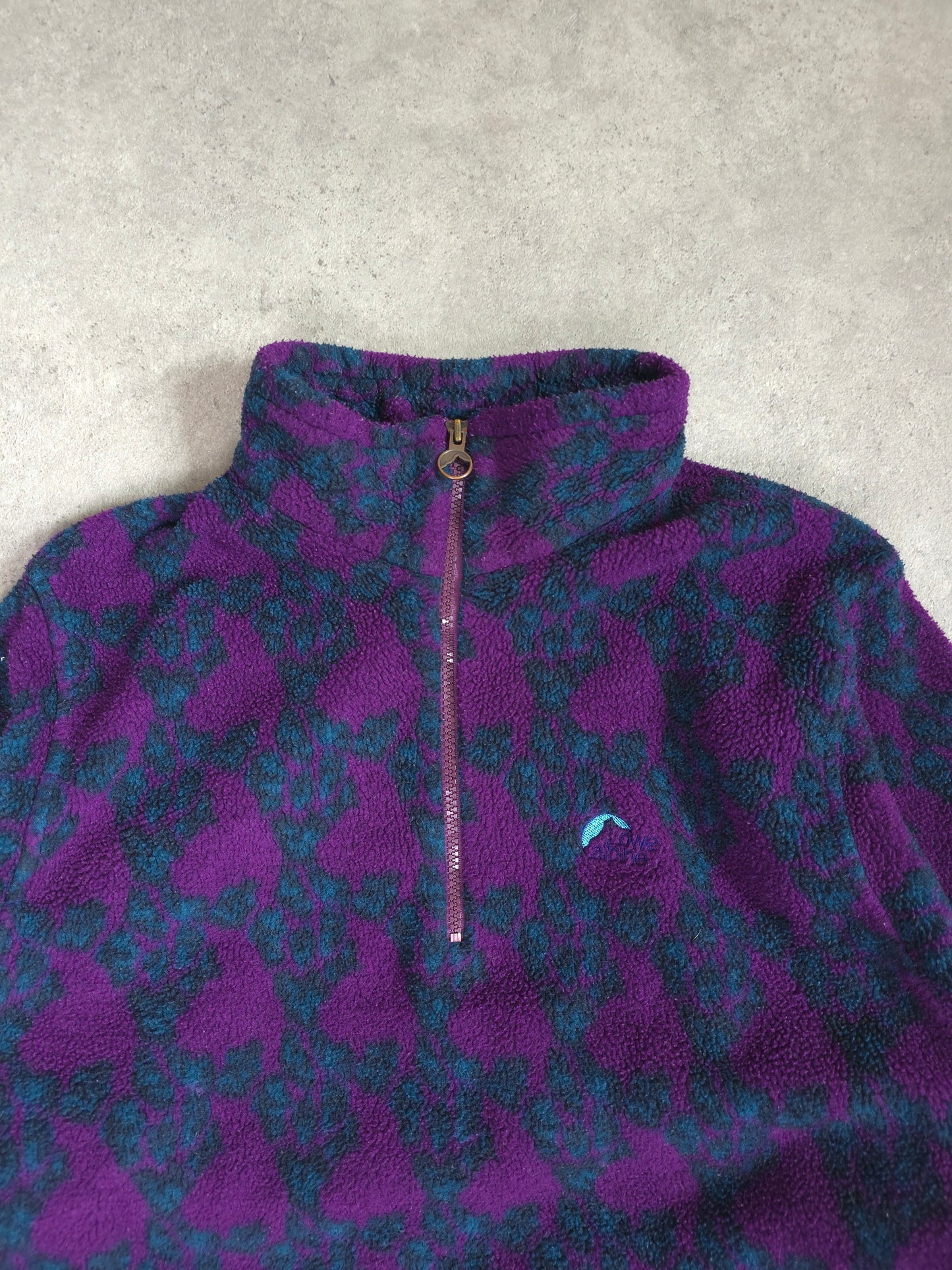 vintage Lowe Alpine patterend 1/4 zip fleece in purple and green - women's large