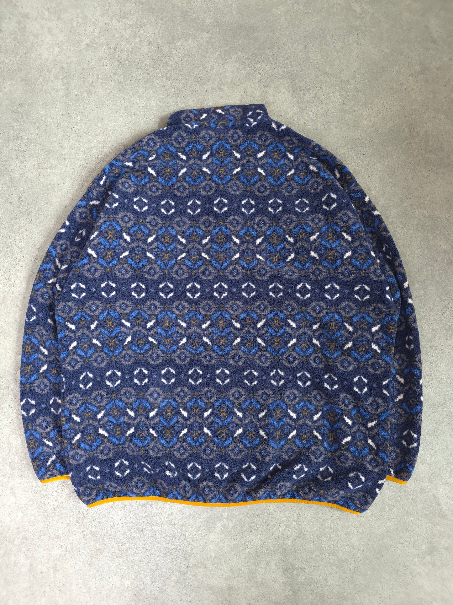 Patagonia synchilla snap t patterned fleece in blue and yellow - XXL