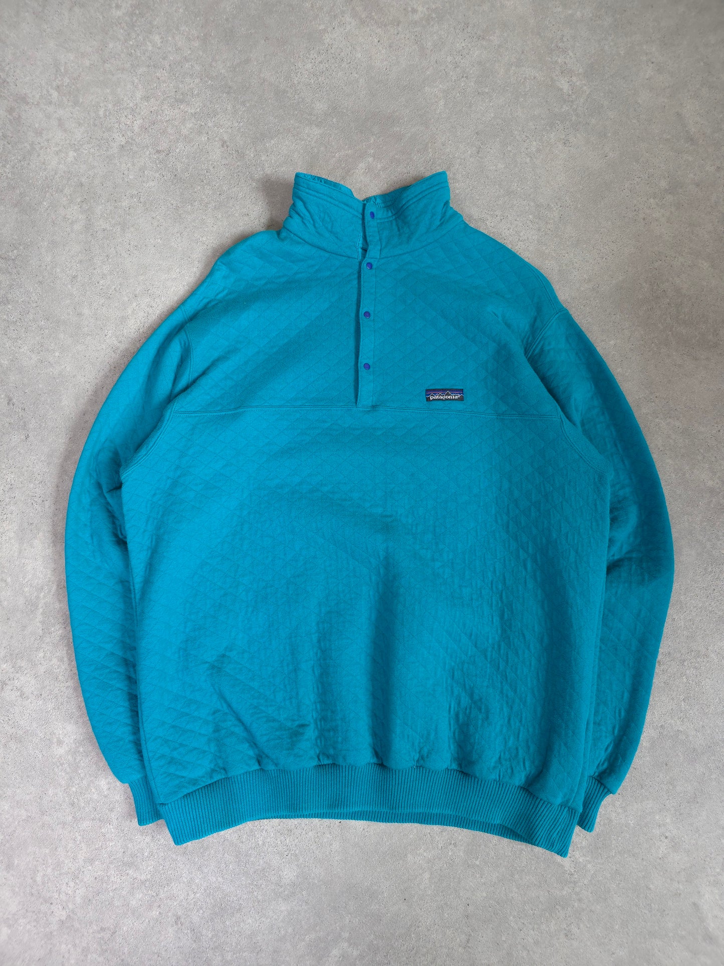 vintage 80s Patagonia quilted snap-t pullover in turquoise - XL
