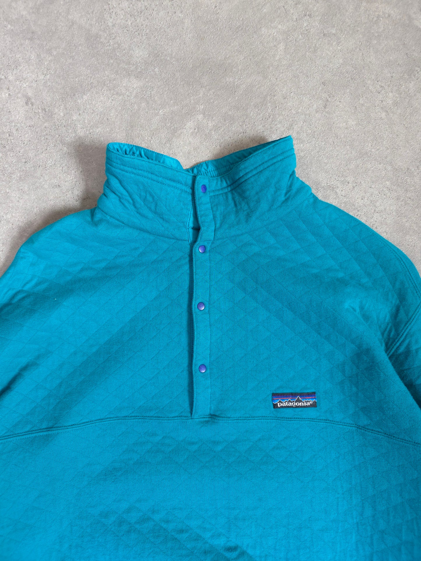 vintage 80s Patagonia quilted snap-t pullover in turquoise - XL