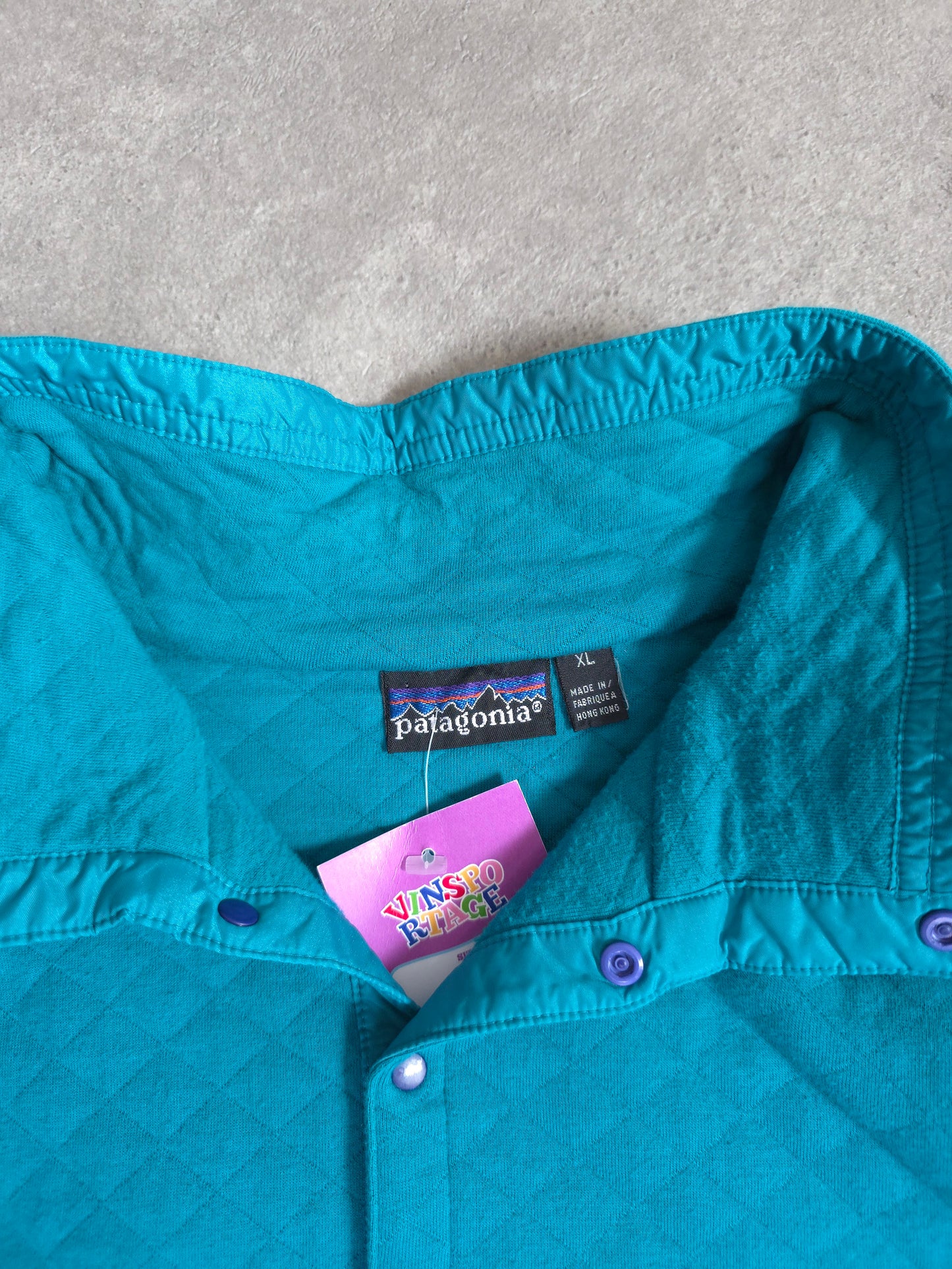 vintage 80s Patagonia quilted snap-t pullover in turquoise - XL