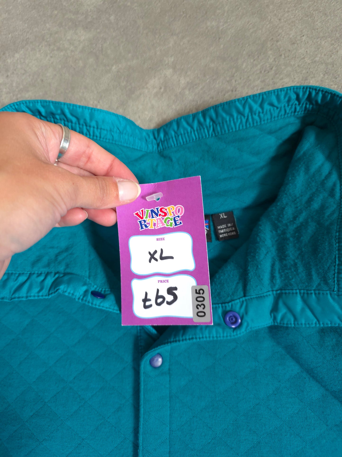 vintage 80s Patagonia quilted snap-t pullover in turquoise - XL
