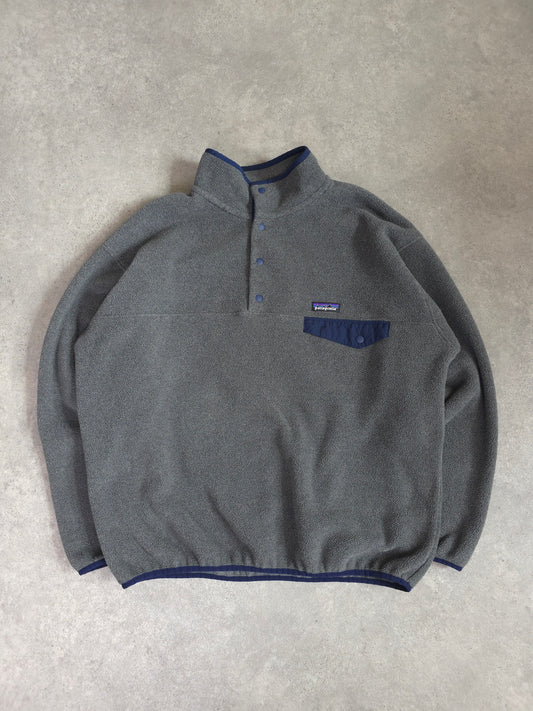 Patagonia snap-t synchilla fleece in grey and blue - large