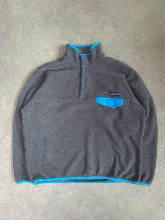 Patagonia snap-t synchilla fleece in grey and blue - medium