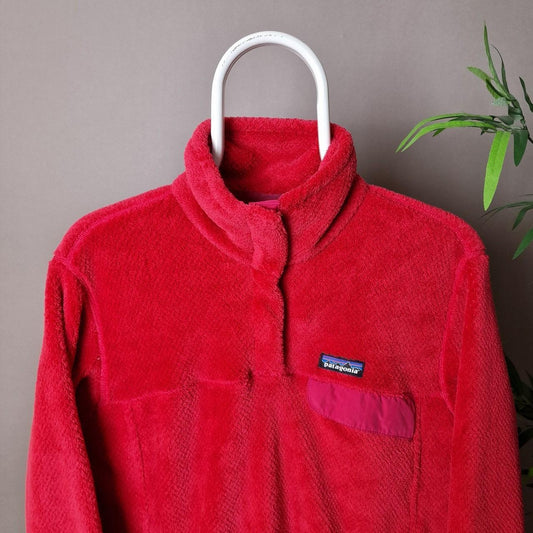 Patagonia fluffy 1/4 button up fleece in raspberry pink - women's large