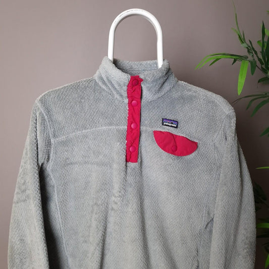 Patagonia 1/4 button up fleece in grey and pink - women's large