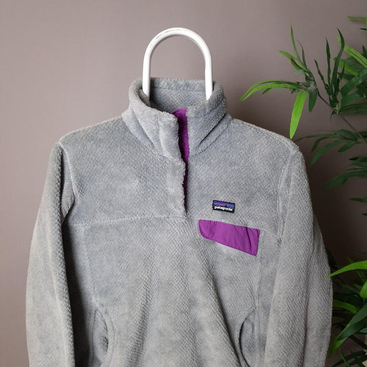 Patagonia 1/4 button up fluffy fleece in grey and purple - women's medium