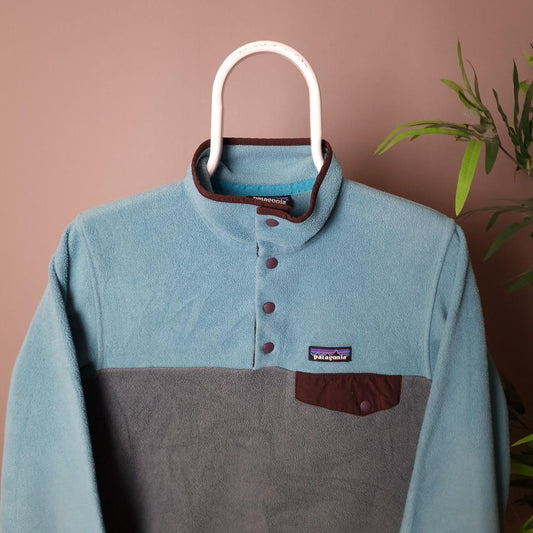 Patagonia synchilla snap t fleece in grey and blue - women's XS