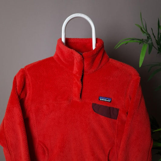 Patagonia fluffy 1/4 button up fleece in red - women's small